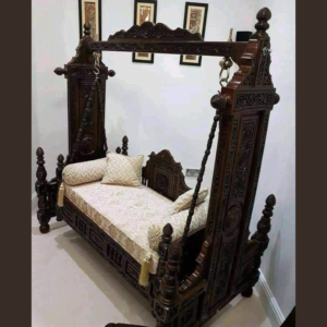 Vismaya Furniture Handcrafted Dark Brownish Wooden Indian Swing for Indoor HS-002