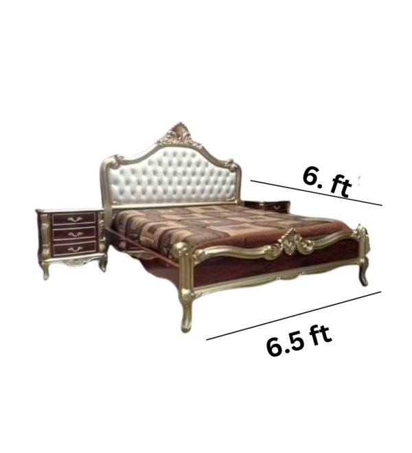 Vismaya Furniture Antique Cream Carved Royal Double Bed BD-003 - Image 4
