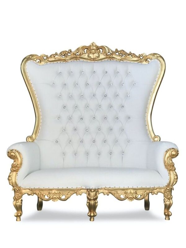 Vismaya Furniture Premium Double White/Gold Wood Royal Carved Chair KC-016 - Image 2