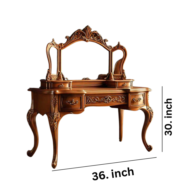 Vismaya Furniture Antique White/Brown/Gold Designer Dressing Table DR-009 - Image 3
