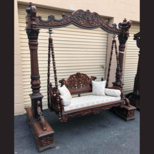 Vismaya Furniture Handcrafted Dark Black Brownish Wooden Indian Swing for Indoor HS-007