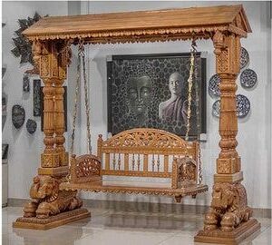 Vismaya Furniture Handcrafted Brown Wooden Indian Swing for Indoor HS-014
