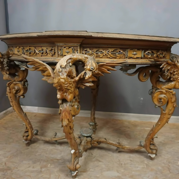Vismaya Furniture Antique Brown Luxury Hand Carved Console Table CON/TBL-008