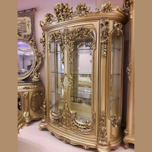 Vismaya Furniture Antique Pure Gold Wooden Luxury Crockery Cabinet CK-015