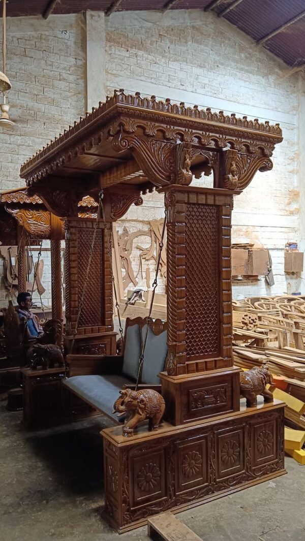 Vismaya Furniture Handcrafted Plain Brown Wooden Indian Swing for Indoor HS-010 - Image 2