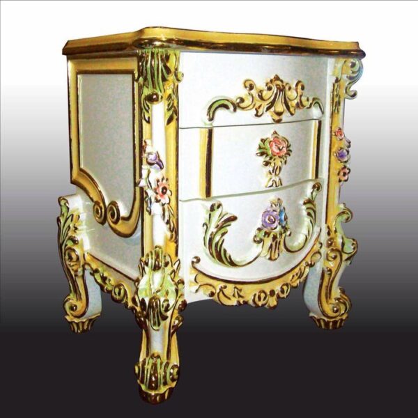 Vismaya Furniture White/Gold Wooden Royal Traditional Bed Side Table ST-013 - Image 2