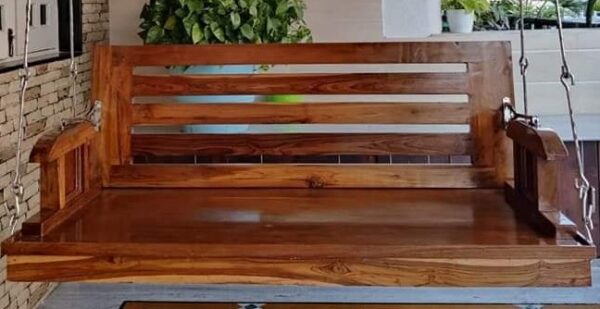 Vismaya Furniture Handcrafted Brown Board Wooden Indian Swing for Indoor HS-019 - Image 2