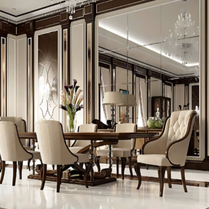 Vismaya Furniture Antique Brown/Cream Hand Carved Dining Set DIN/TBL-004