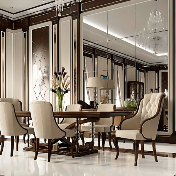 Vismaya Furniture Antique Brown/Cream Hand Carved Dining Set DIN/TBL-004