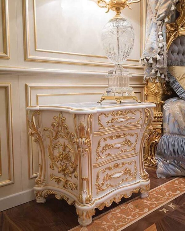 Vismaya Furniture White/Gold Wooden Royal Traditional Bed Side Table ST-001 - Image 2