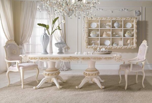 Vismaya Furniture Antique Pure White Hand Carved Dining Set DIN/TBL-005 - Image 2