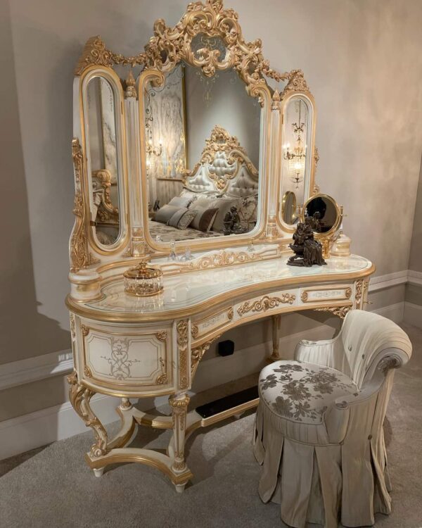 Vismaya Furniture Antique White/Gold Designer Dressing Table DR-018 - Image 2