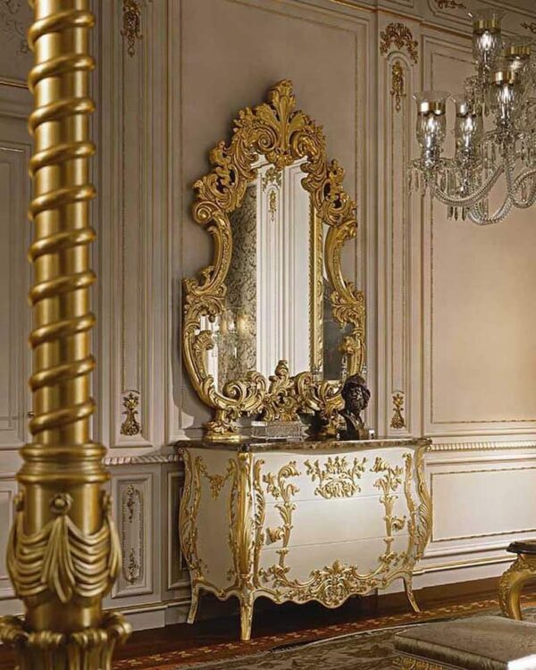 Vismaya Furniture Antique Gold/White Designer Dressing Table DR-005 - Image 2