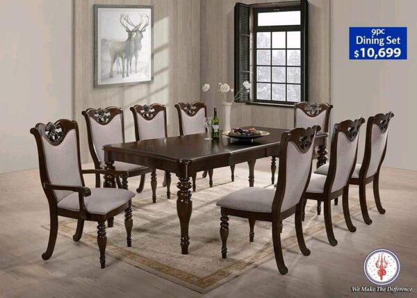 Vismaya Furniture Antique Dark Brown Hand Carved Dining Set DIN/TBL-007 - Image 3