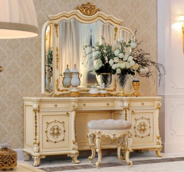 Vismaya Furniture Antique White/Gold Designer Dressing Table DR-003 - Image 2