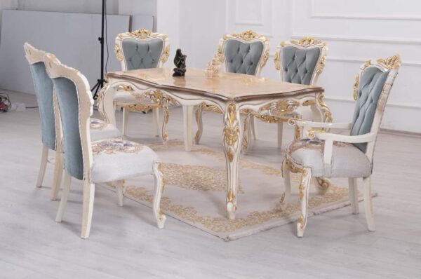 Vismaya Furniture Antique White/Gold Hand Carved Dining Set DIN/TBL-010 - Image 7