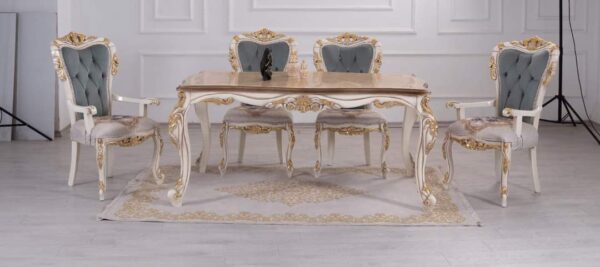 Vismaya Furniture Antique White/Gold Hand Carved Dining Set DIN/TBL-010 - Image 4