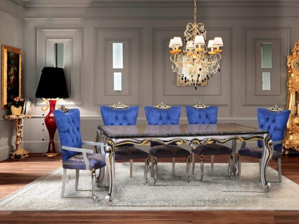 Vismaya Furniture Antique Blue/Silver Hand Carved Dining Set DIN/TBL-012 - Image 4