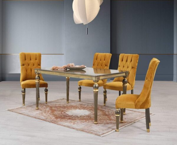 Vismaya Furniture Antique Yellow/Gold Hand Carved Dining Set DIN/TBL-013 - Image 4