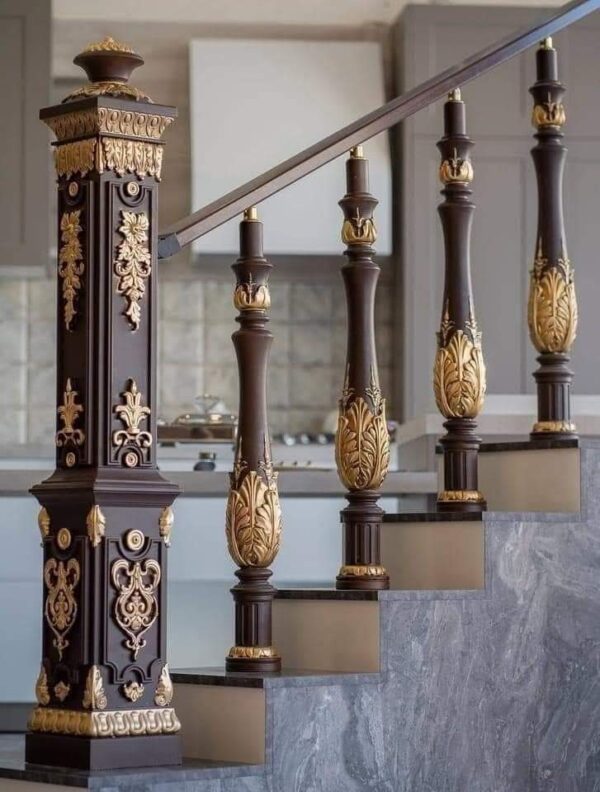Vismaya Furniture Antique Floral Hand Carved Master And Railing Pillars PIL-003 - Image 2