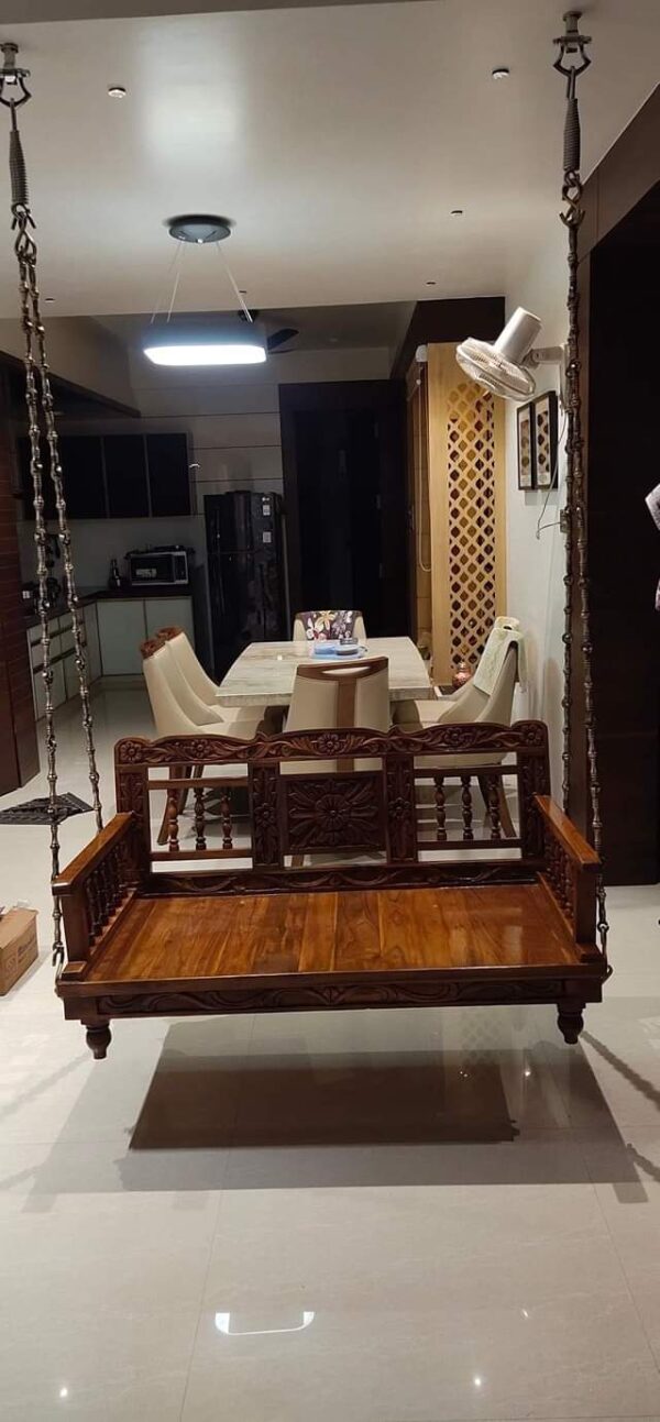 Vismaya Furniture Handcrafted Dark Brown Board Wooden Indian Swing for Indoor HS-020 - Image 2