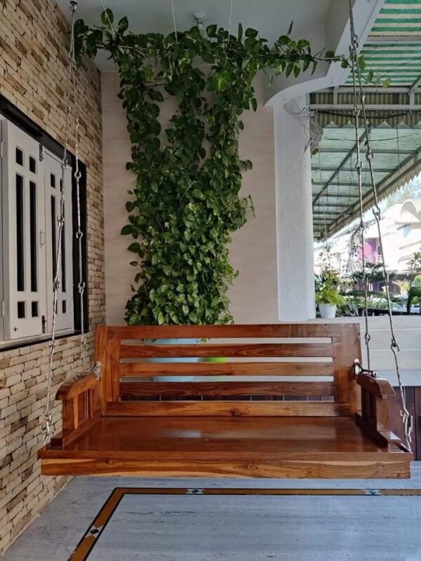 Vismaya Furniture Handcrafted Brown Board Wooden Indian Swing for Indoor HS-019 - Image 3