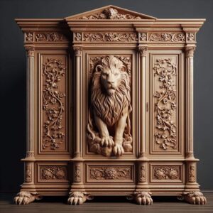 Vismaya Furniture Antique Lion Frame Designer Wooden Wardrobe AL-013