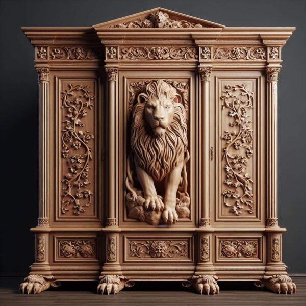 Vismaya Furniture Antique Lion Frame Designer Wooden Wardrobe AL-013