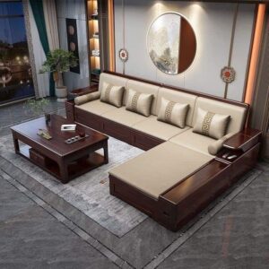 Vismaya Furniture Antique Carved L-Shape Sofa Set L-SOFA-006