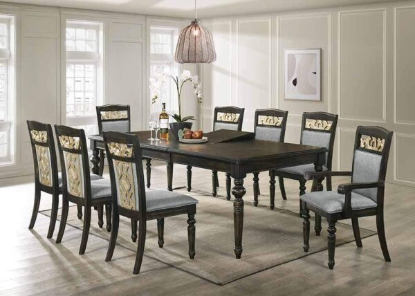 Vismaya Furniture Antique Black/Brown Hand Carved Dining Set DIN/TBL-014 - Image 4