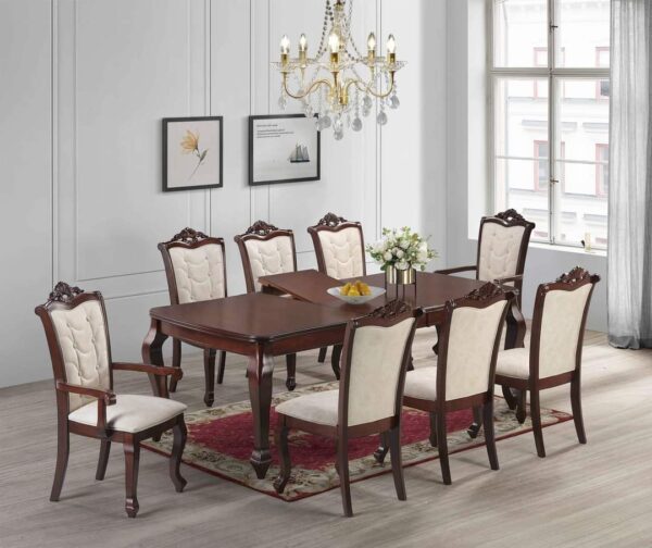 Vismaya Furniture Antique Brown/Cream Hand Carved Dining Set DIN/TBL-015 - Image 4