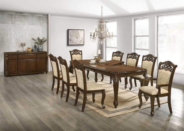 Vismaya Furniture Antique Brown/Cream Hand Carved Dining Set DIN/TBL-016 - Image 4