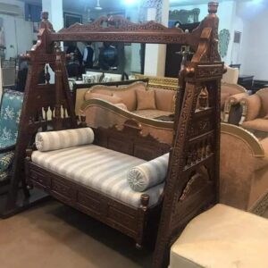 Vismaya Furniture Handcrafted Golden Brown Wooden Indian Swing for Indoor HS-006