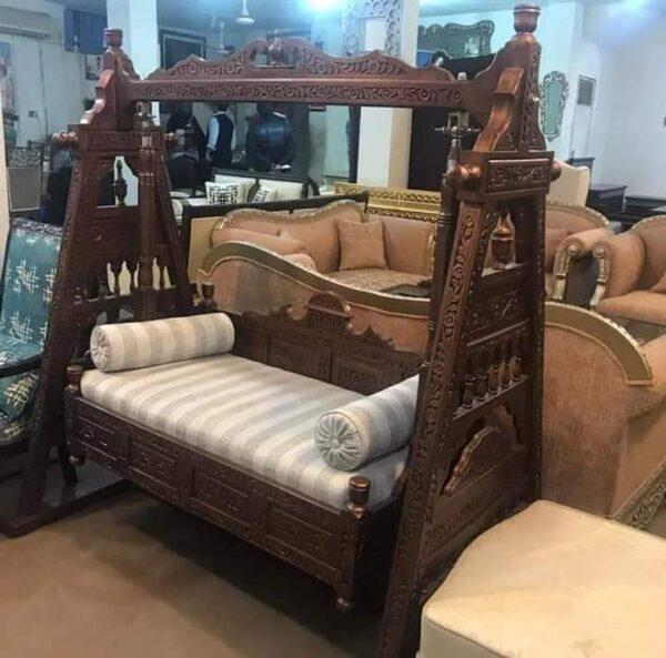 Vismaya Furniture Handcrafted Golden Brown Wooden Indian Swing for Indoor HS-006