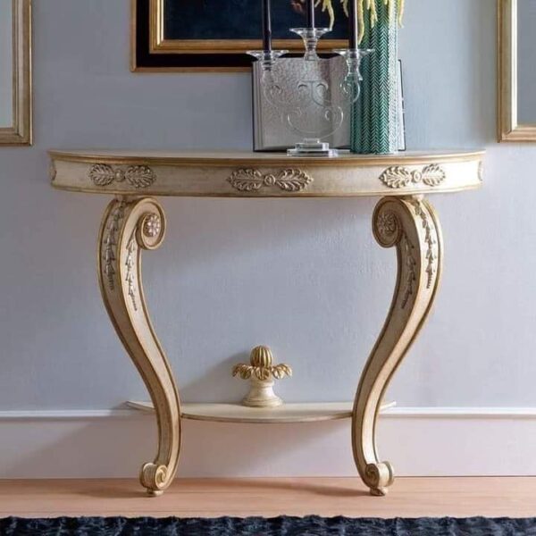 Vismaya Furniture Antique White/Cream Luxury Hand Carved Console Table CON/TBL-013 - Image 4