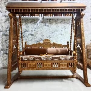 Vismaya Furniture Handcrafted Golden Brown Wooden Indian Swing for Indoor HS-004
