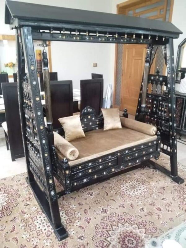 Vismaya Furniture Handcrafted Z Black Wooden Indian Swing for Indoor HS-018 - Image 2