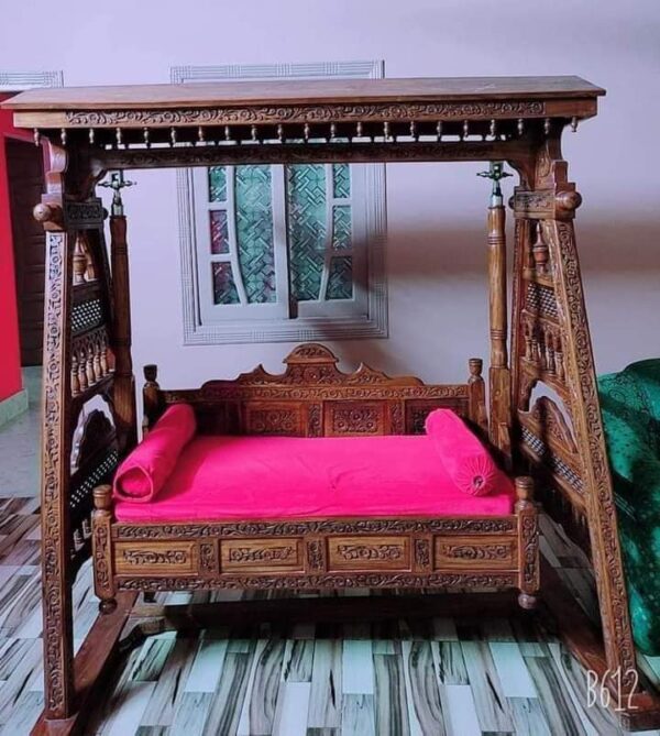 Vismaya Furniture Handcrafted Golden Brown Wooden Indian Swing for Indoor HS-005 - Image 2