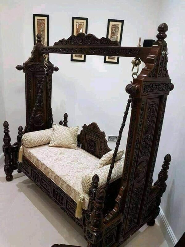 Vismaya Furniture Handcrafted Dark Brownish Wooden Indian Swing for Indoor HS-002 - Image 2