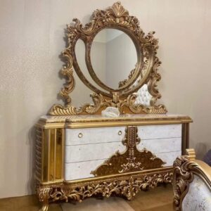 Vismaya Furniture Antique White/Brown/Gold Designer Dressing Table DR-008