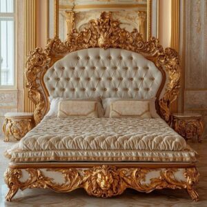 Vismaya Furniture Antique Carved Royal Double Bed BD-001