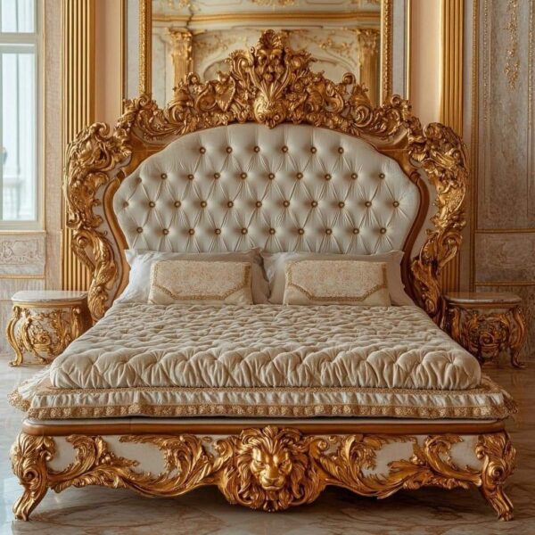 Vismaya Furniture Antique Carved Royal Double Bed BD-001