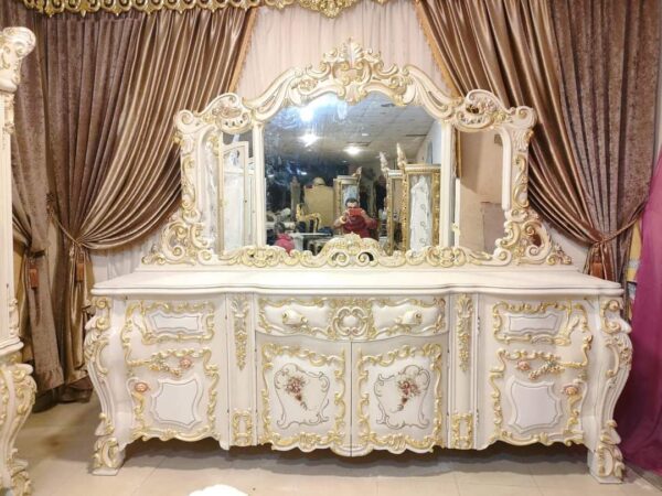 Vismaya Furniture Antique White/Gold Designer Dressing Table DR-011 - Image 2