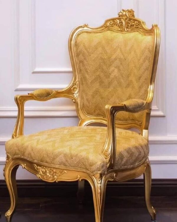 Vismaya Furniture Carved Solid Golden Wood Antique Classic Dining Armchair SC-013 - Image 2