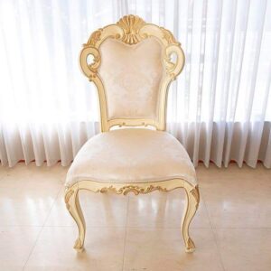 Vismaya Furniture Carved Solid Golden Wood Antique Classic Dining Armchair SC-011