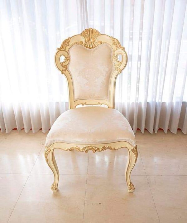 Vismaya Furniture Carved Solid Golden Wood Antique Classic Dining Armchair SC-011
