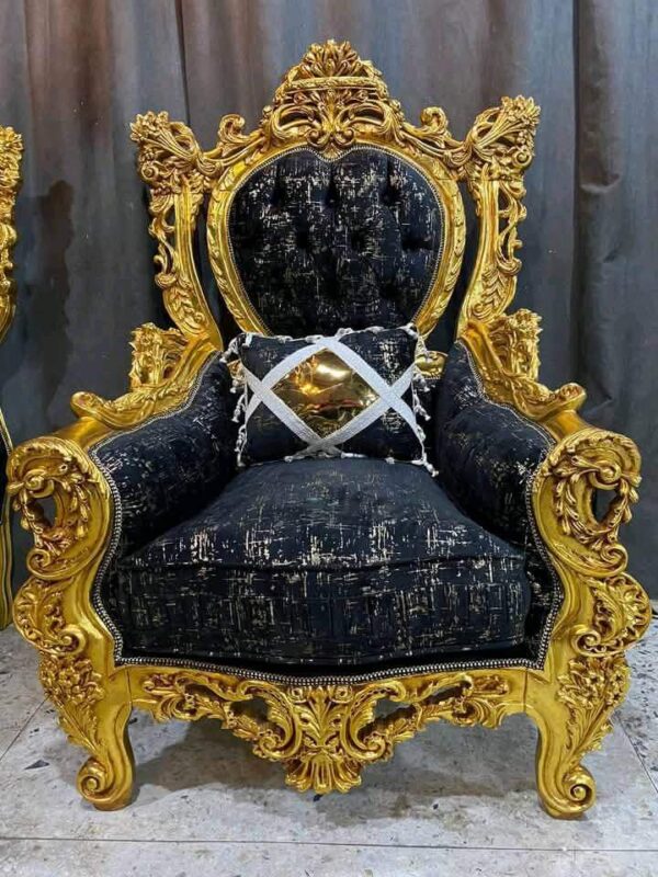 Vismaya Furniture Premium Gold/Black Wood Royal Carved Chair  KC-002 - Image 2
