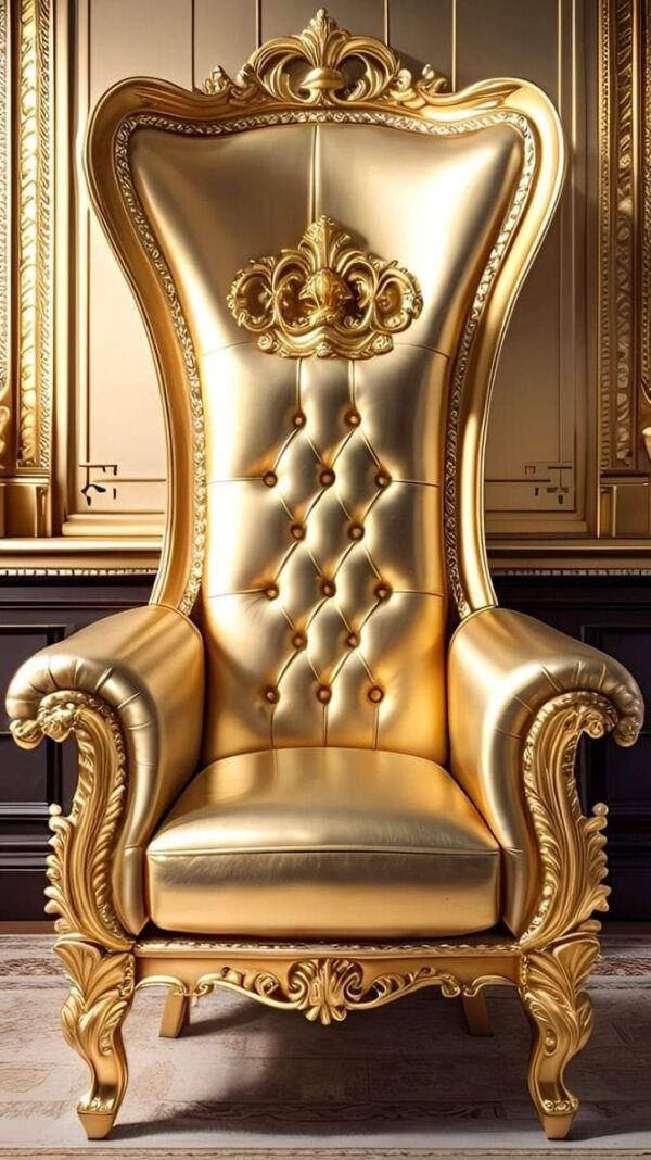 Vismaya Furniture Premium Gold Wood Royal Carved Chair  KC-001 - Image 2