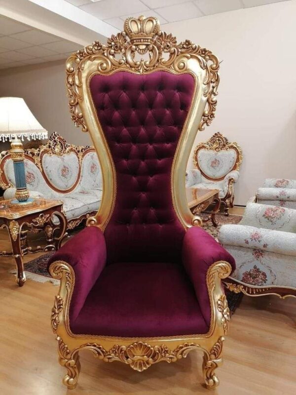Vismaya Furniture Premium Red/Gold Wood Royal Carved Chair KC-007 - Image 2