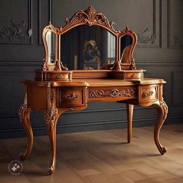 Vismaya Furniture Antique White/Brown/Gold Designer Dressing Table DR-009